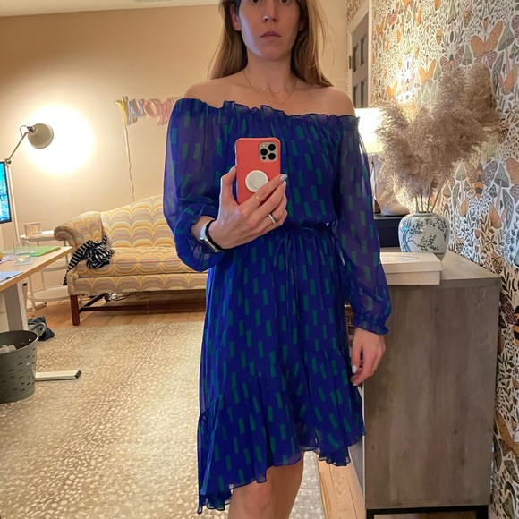 DVF blue and green off the shoulder dress size 6 - Picture 6 of 9